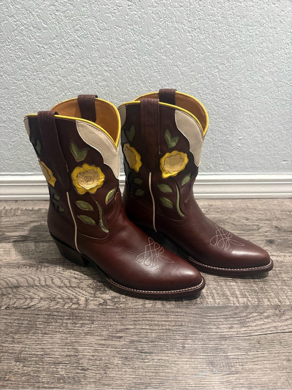 Tecovas Jolene Roses Truffle Brown  Leather Floral Western Boots  size 9